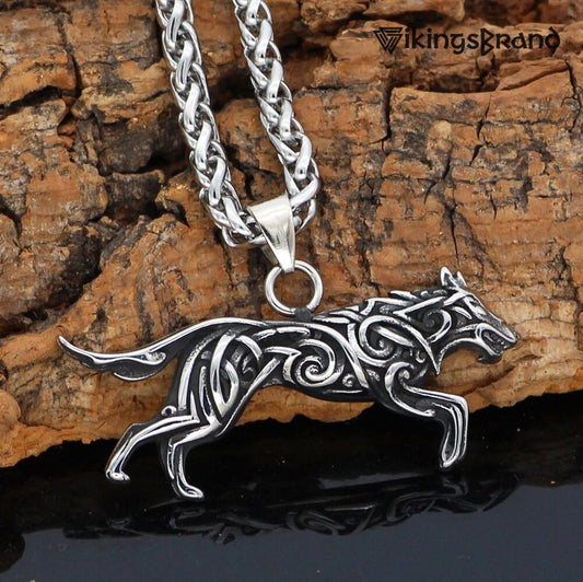 Geri and Freki Knot Wolf Necklace with Valknut Gift Bag