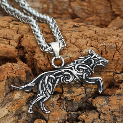 Geri and Freki Knot Wolf Necklace with Valknut Gift Bag