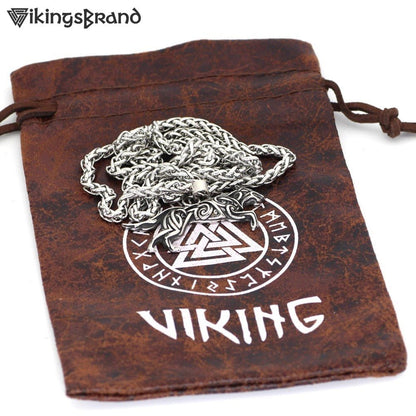 Geri and Freki Knot Wolf Necklace with Valknut Gift Bag