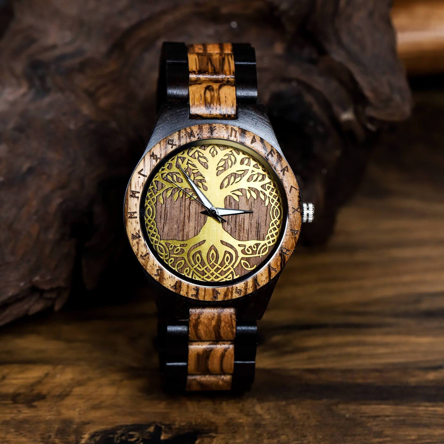Gorm Viking Wooden Watch with Carved Yggdrasil Viking Symbol & Custom Engravings