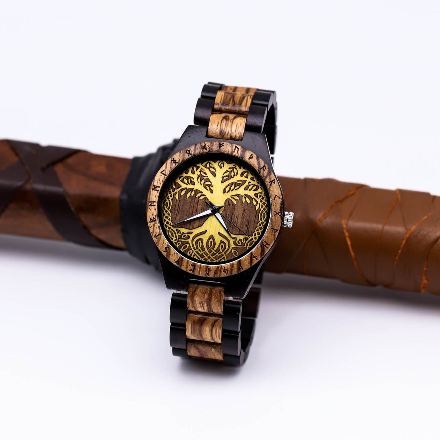 Gorm Viking Wooden Watch with Carved Yggdrasil Viking Symbol & Custom Engravings