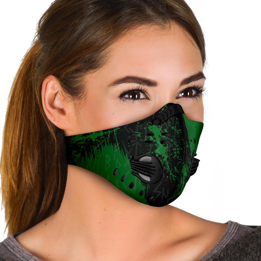 Green Runes Premium Face Mask Cover - Black