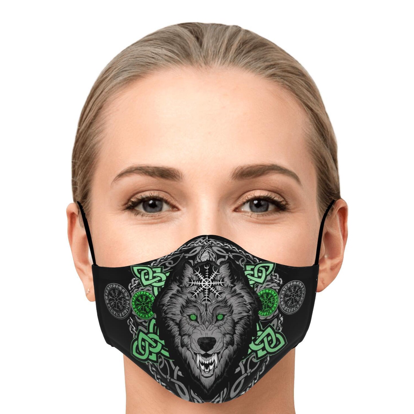 Green Wolf Head Viking Face Mask Cover