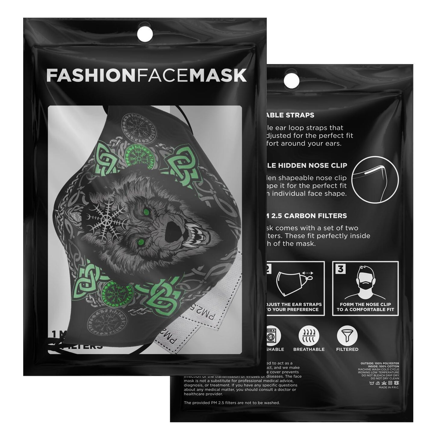 Green Wolf Head Viking Face Mask Cover