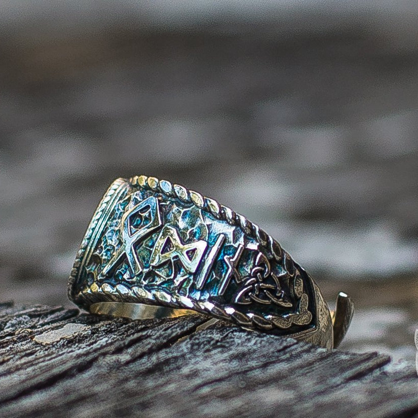 Hail Odin Style with Helm of Awe Symbol 925 Sterling Silver Viking Ring - VikingsBrand