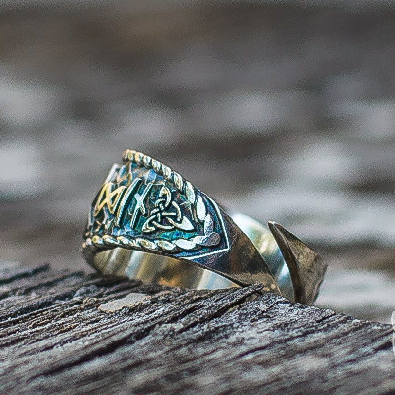Hail Odin Style with Helm of Awe Symbol 925 Sterling Silver Viking Ring - VikingsBrand