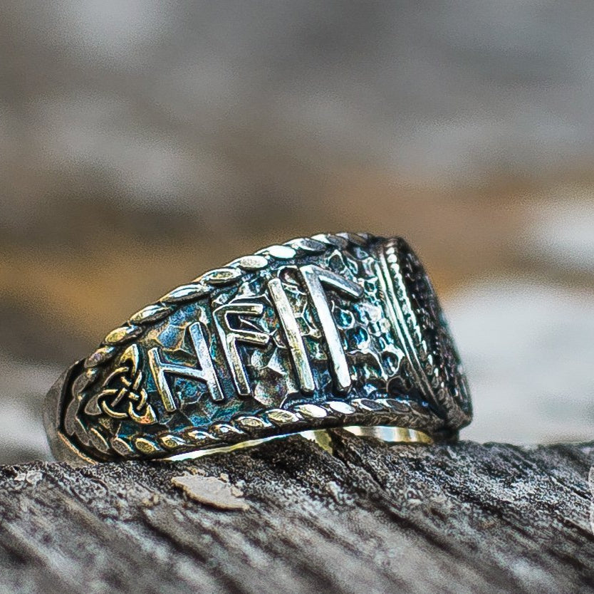 Hail Odin Style with Helm of Awe Symbol 925 Sterling Silver Viking Ring - VikingsBrand