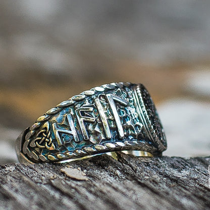 Hail Odin Style with Helm of Awe Symbol 925 Sterling Silver Viking Ring - VikingsBrand