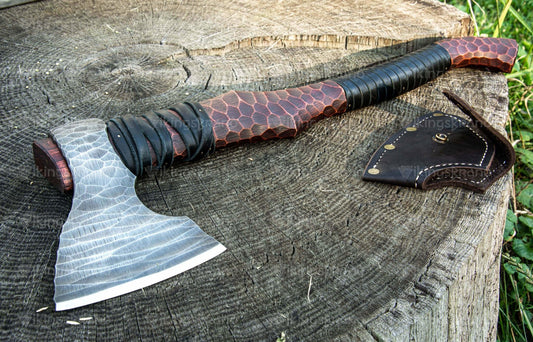 Hand-Forged Axe “Rod” With Leather Cover & Wooden Box