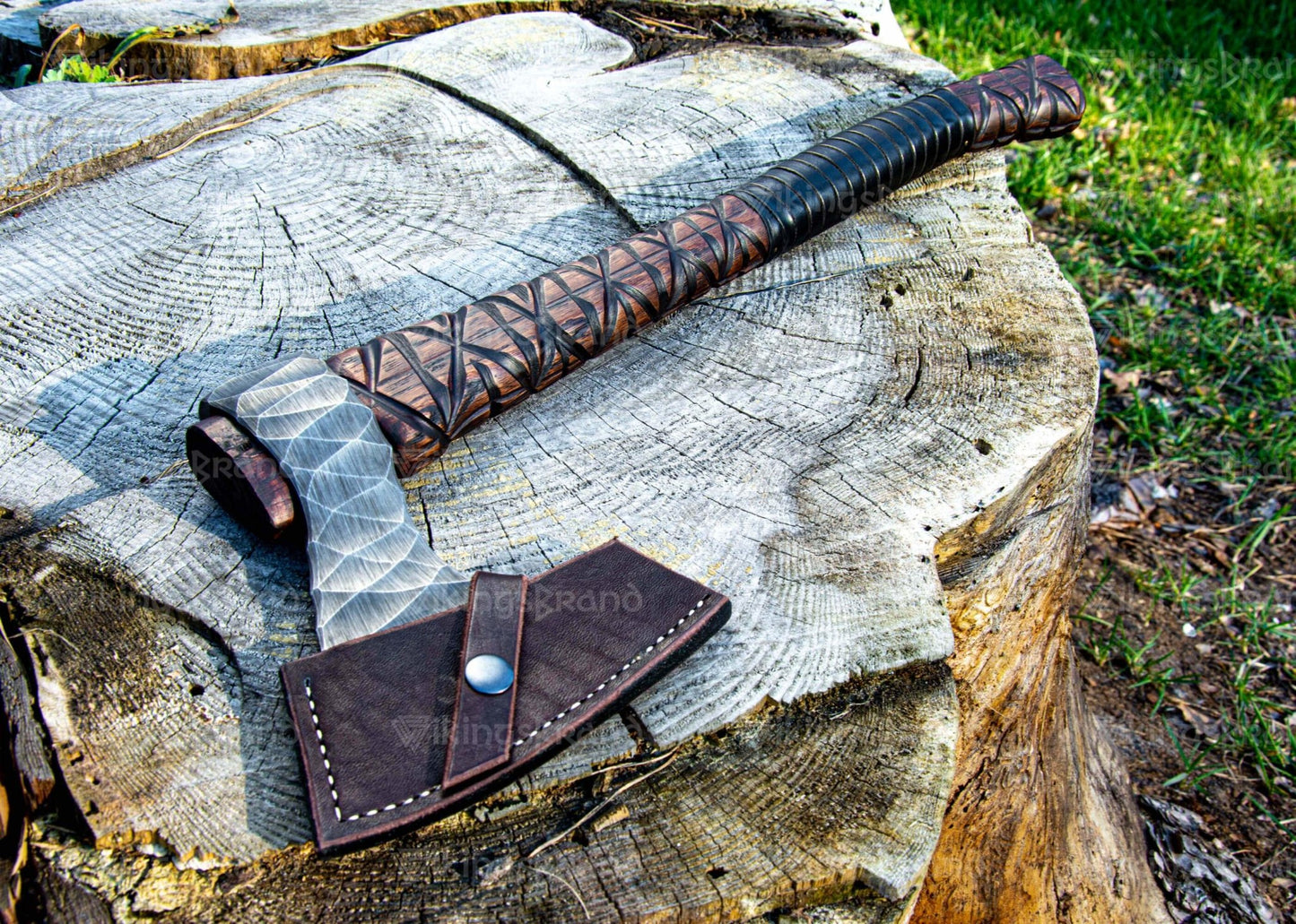 Hand Forged Axe “Simargl” With Leather Cover And Wooden Box