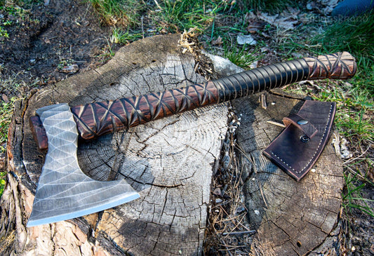 Hand Forged Axe “Simargl” With Leather Cover And Wooden Box