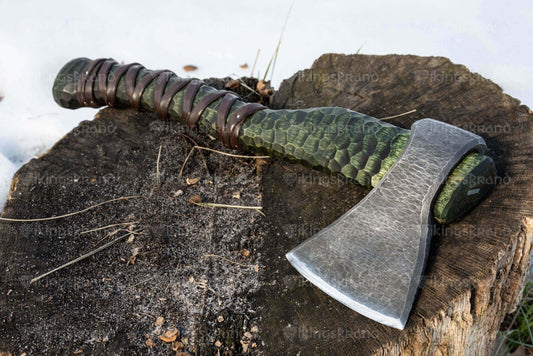 Hand Forged Axe "Sump Starr" With Leather Cover And Wooden Box