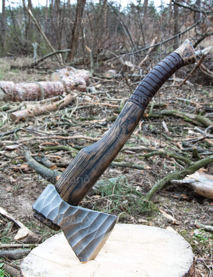 Hand Forged Hatchet “Vill Gustus” With Leather Cover And Wooden Box