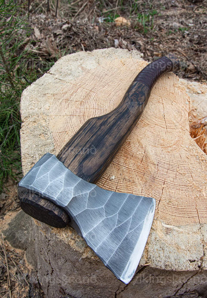 Hand Forged Hatchet “Vill Gustus” With Leather Cover And Wooden Box