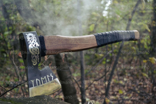 Hand Forged Viking Axe "Black Brunni" In A Leather Case
