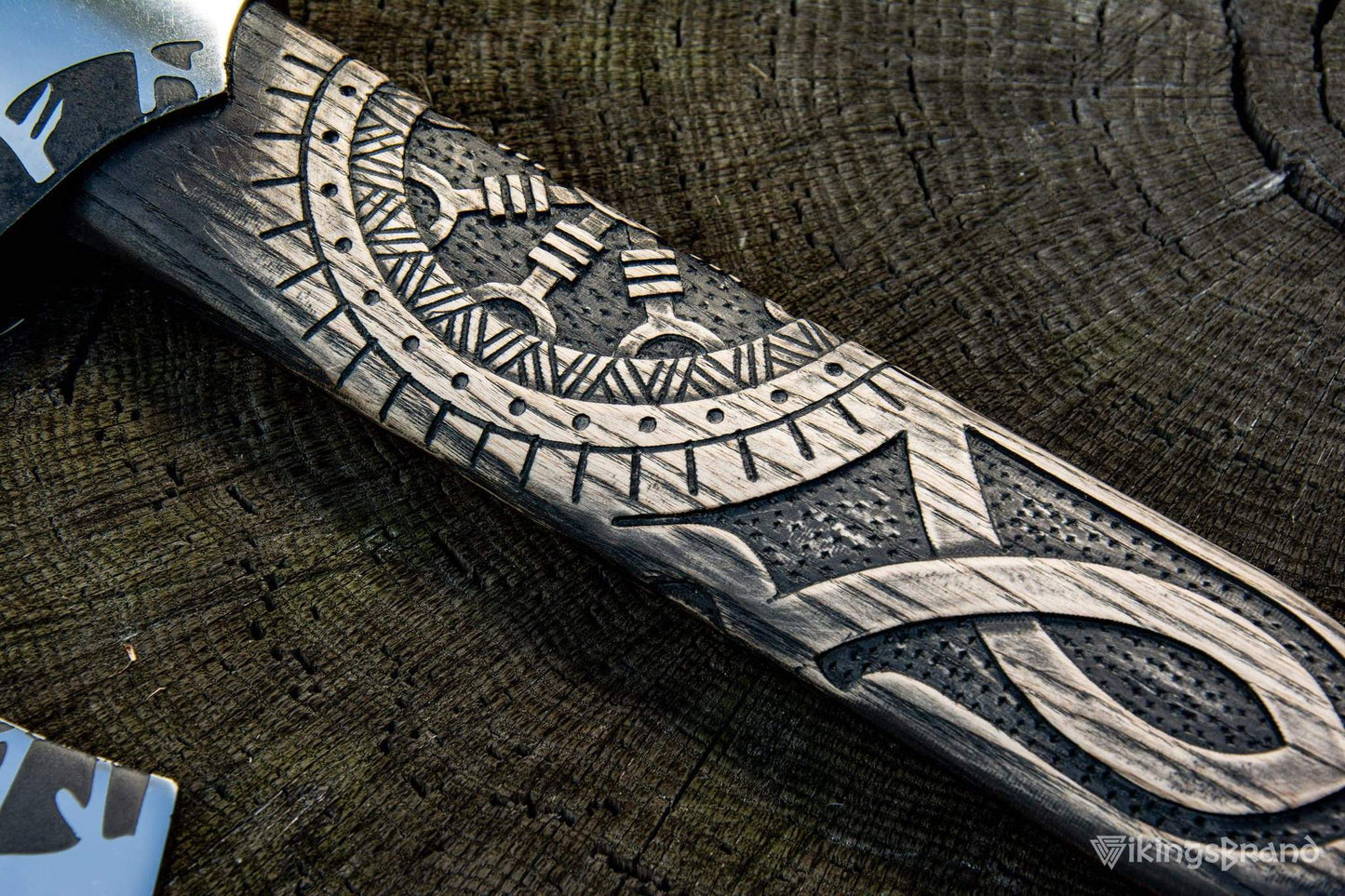 Hand-Forged & Carved Viking Axe "Othala" with Runic Head & Wrapped Handle