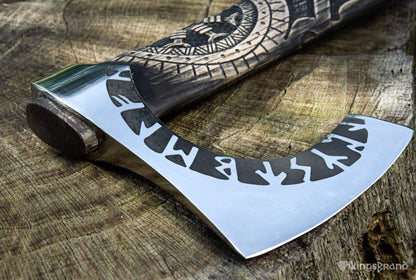 Hand-Forged & Carved Viking Axe "Othala" with Runic Head & Wrapped Handle