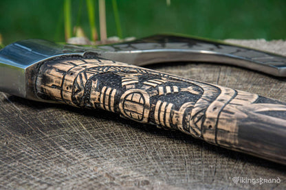 Hand-Forged & Carved Viking Axe "Othala" with Runic Head & Wrapped Handle