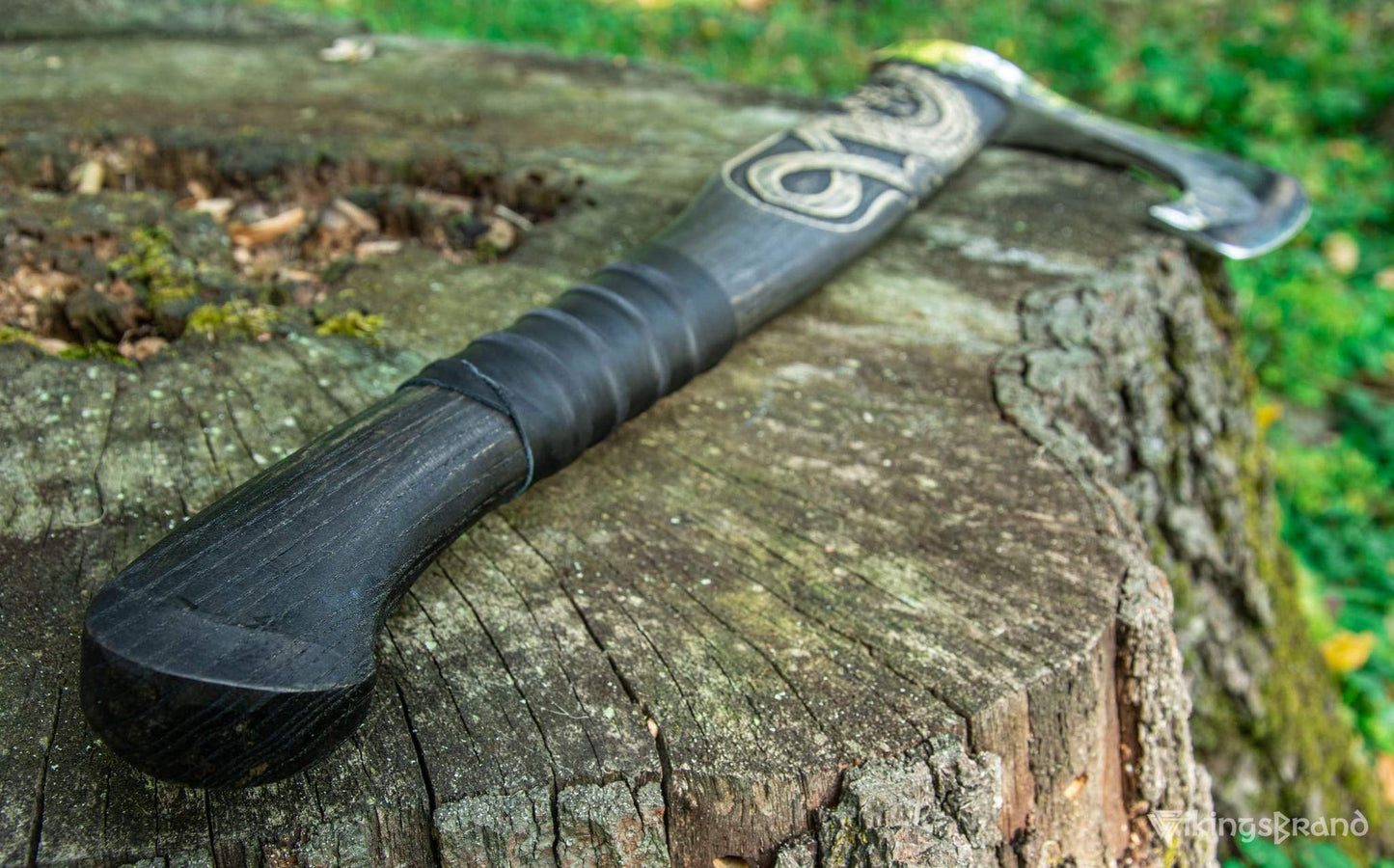 Hand-Forged & Carved Viking Axe "Othala" with Runic Head & Wrapped Handle