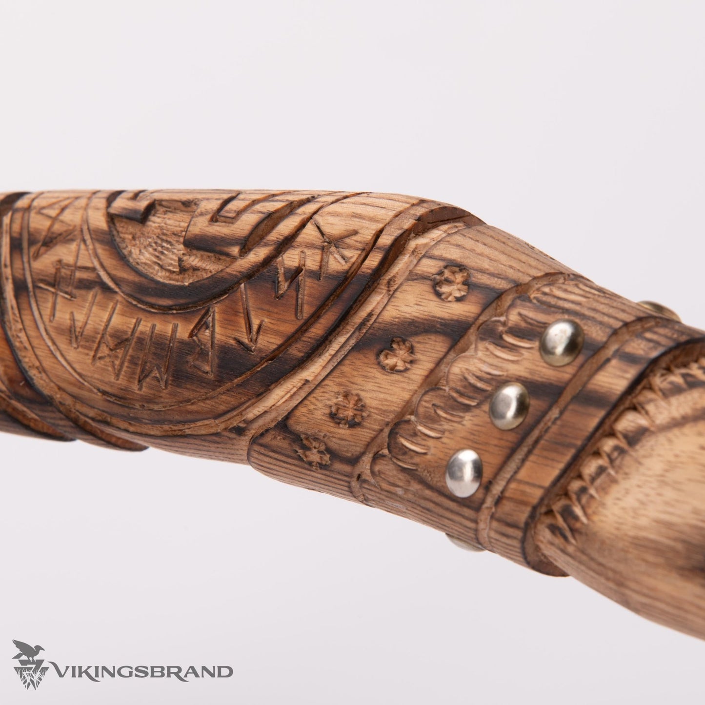 Hand Forged Viking Axe with Decorated Axe Head and Carved Handle