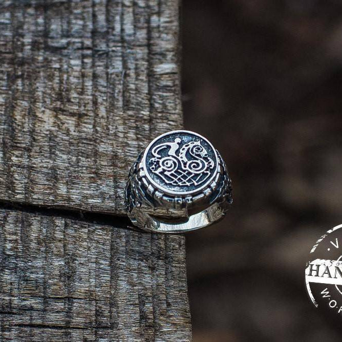 Handcrafted Ring with Sleipnir Symbol Sterling Silver Viking Norse Ring - VikingsBrand
