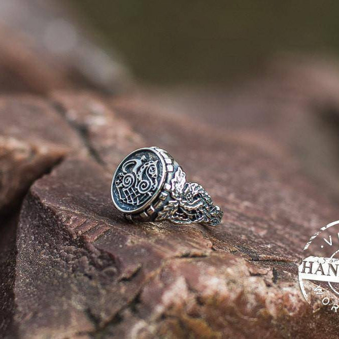 Handcrafted Ring with Sleipnir Symbol Sterling Silver Viking Norse Ring - VikingsBrand