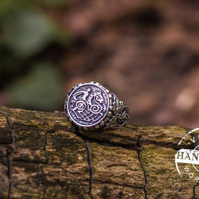 Handcrafted Ring with Sleipnir Symbol Sterling Silver Viking Norse Ring - VikingsBrand