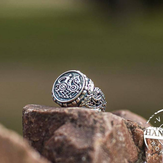 Handcrafted Ring with Sleipnir Symbol Sterling Silver Viking Norse Ring - VikingsBrand