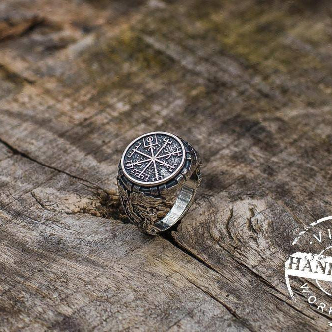 Handcrafted Ring with Vegvisir Symbol - Viking Ring - VikingsBrand
