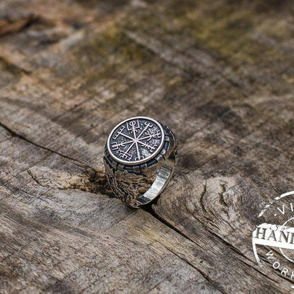 Handcrafted Ring with Vegvisir Symbol - Viking Ring - VikingsBrand