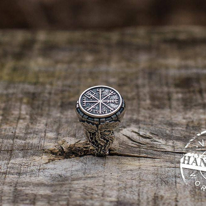 Handcrafted Ring with Vegvisir Symbol - Viking Ring - VikingsBrand