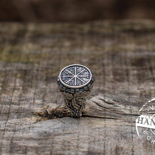 Handcrafted Ring with Vegvisir Symbol - Viking Ring - VikingsBrand