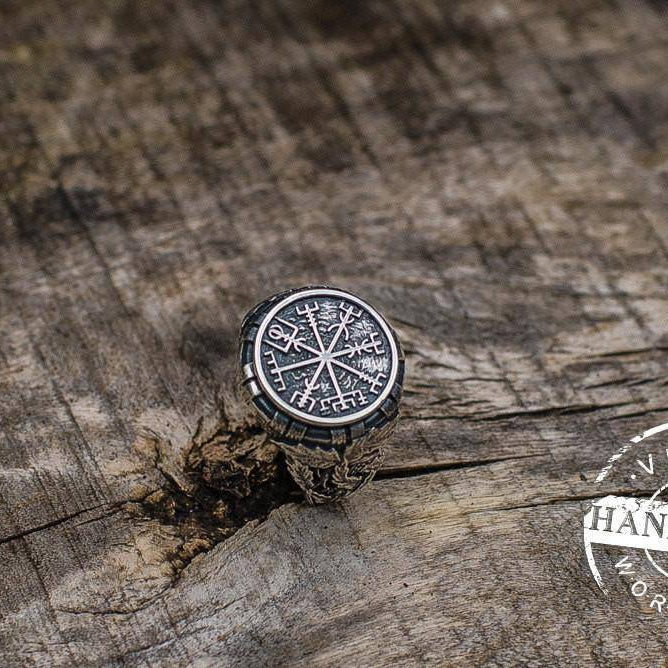 Handcrafted Ring with Vegvisir Symbol - Viking Ring - VikingsBrand