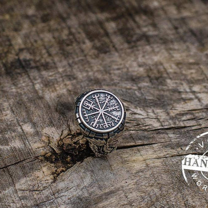 Handcrafted Ring with Vegvisir Symbol - Viking Ring - VikingsBrand
