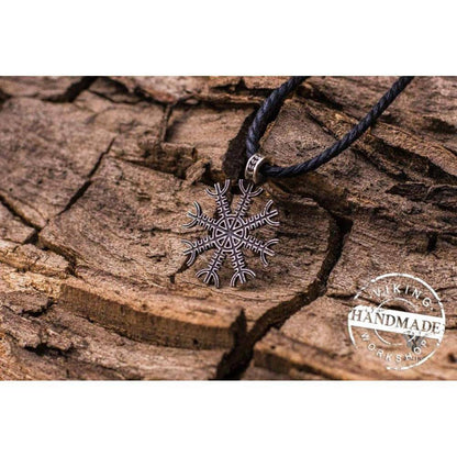 HANDMADE Aegishjalmur or Helm of Awe Symbol Sterling Silver Necklace - VikingsBrand