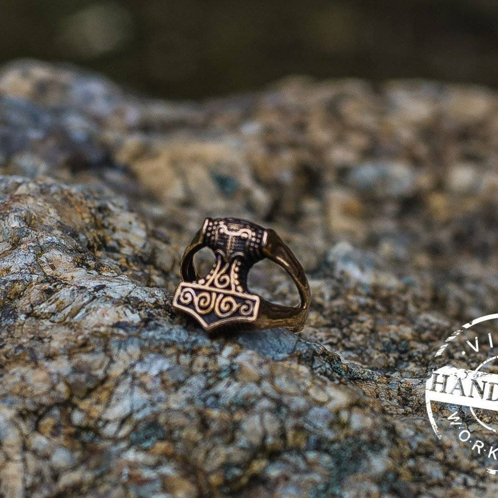 Handmade Bronze Mjolnir Thor's Hammer Ring - VikingsBrand