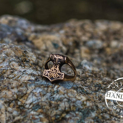 Handmade Bronze Mjolnir Thor's Hammer Ring - VikingsBrand