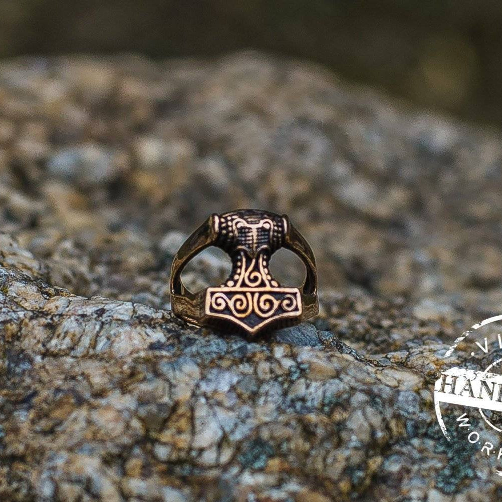Handmade Bronze Mjolnir Thor's Hammer Ring - VikingsBrand