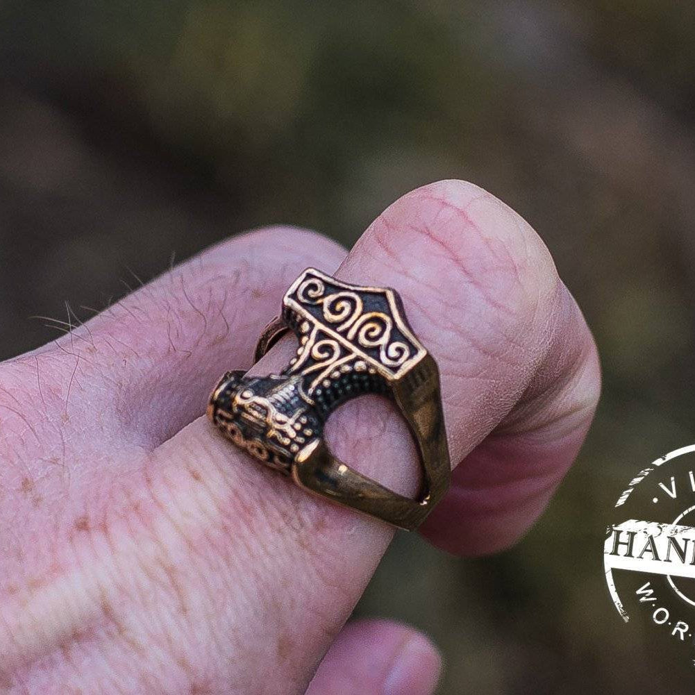 Handmade Bronze Mjolnir Thor's Hammer Ring - VikingsBrand