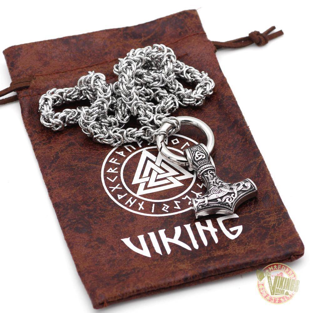 HANDMADE Chain Viking Necklace with Thor Hammer Mjolnir - VikingsBrand
