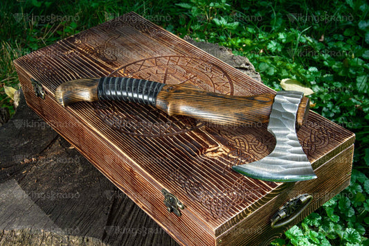 Handmade Hatchet “Sterk Byorn” With Leather Cover & Wooden Box