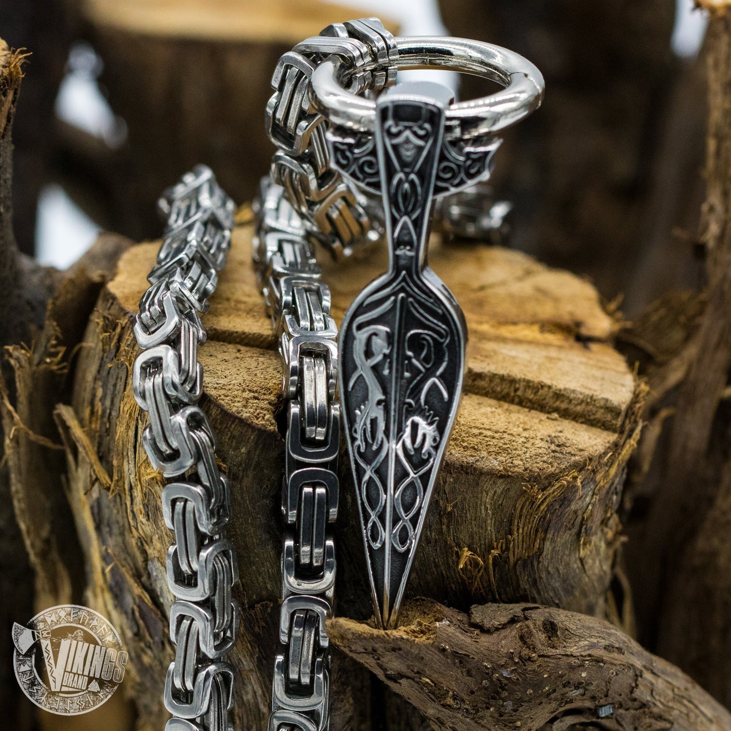 HANDMADE King Chain Stainless Steel Necklace with Gungnir (Odin Spear) Pendant - VikingsBrand