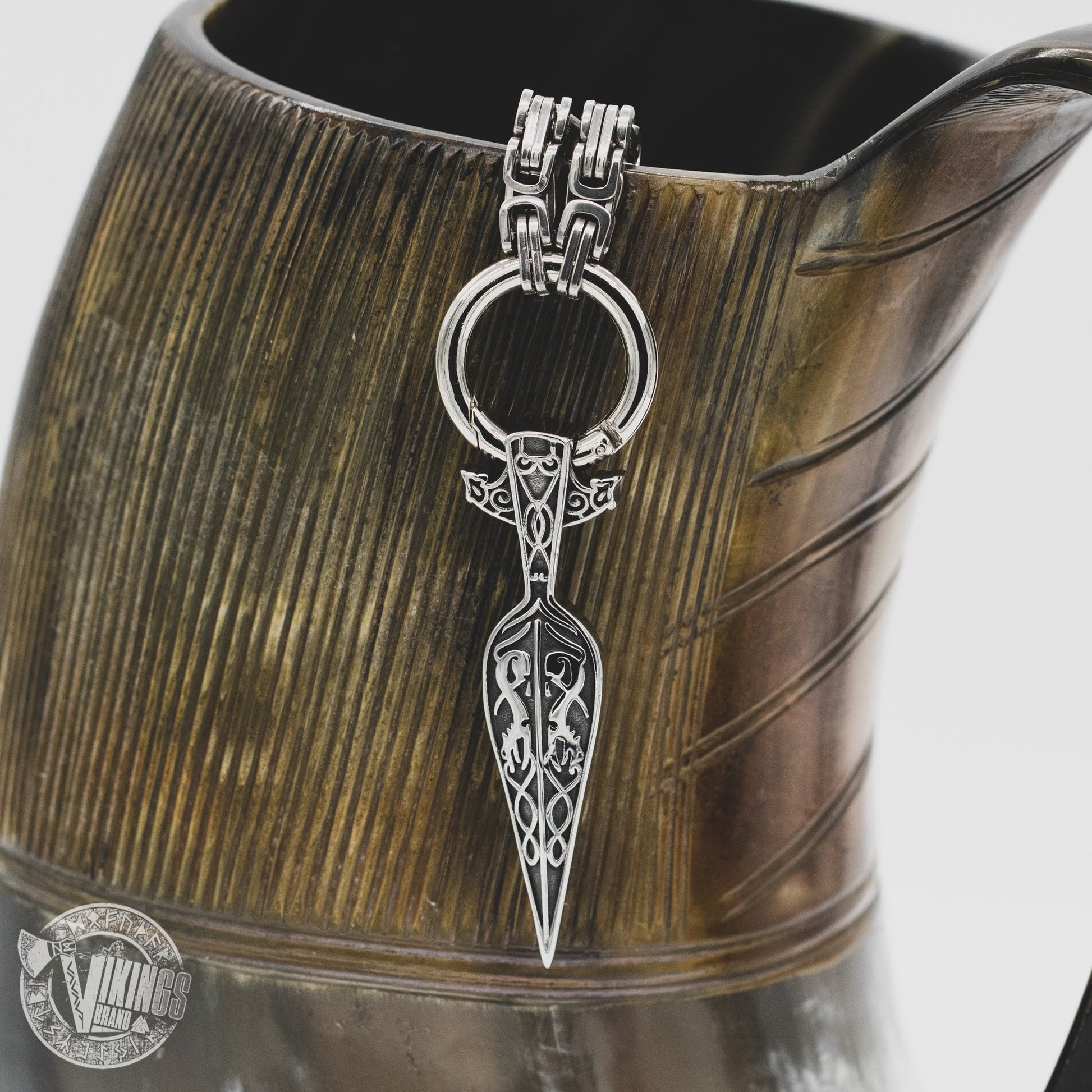 HANDMADE King Chain Stainless Steel Necklace with Gungnir (Odin Spear) Pendant - VikingsBrand