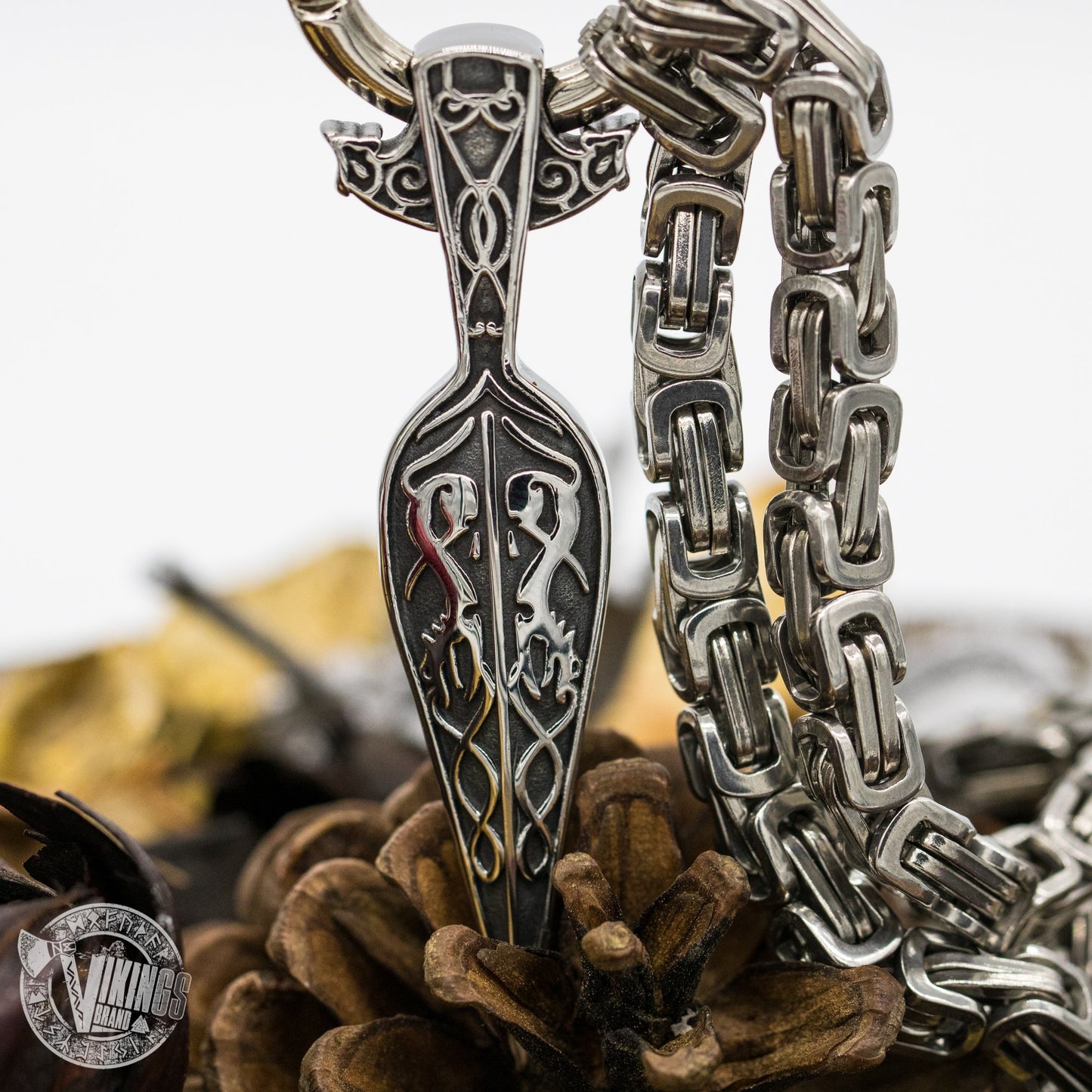 HANDMADE King Chain Stainless Steel Necklace with Gungnir (Odin Spear) Pendant - VikingsBrand