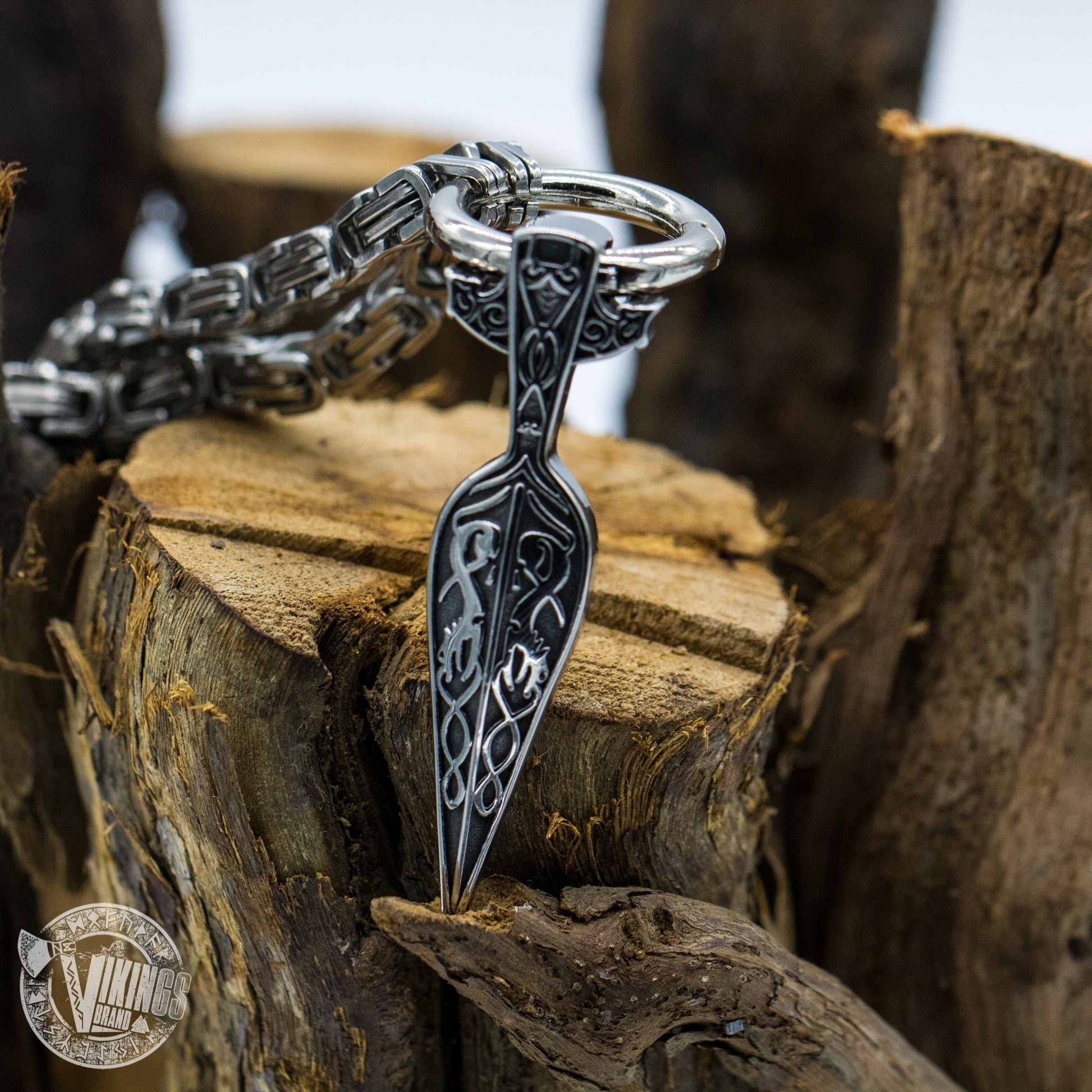 HANDMADE King Chain Stainless Steel Necklace with Gungnir (Odin Spear) Pendant - VikingsBrand