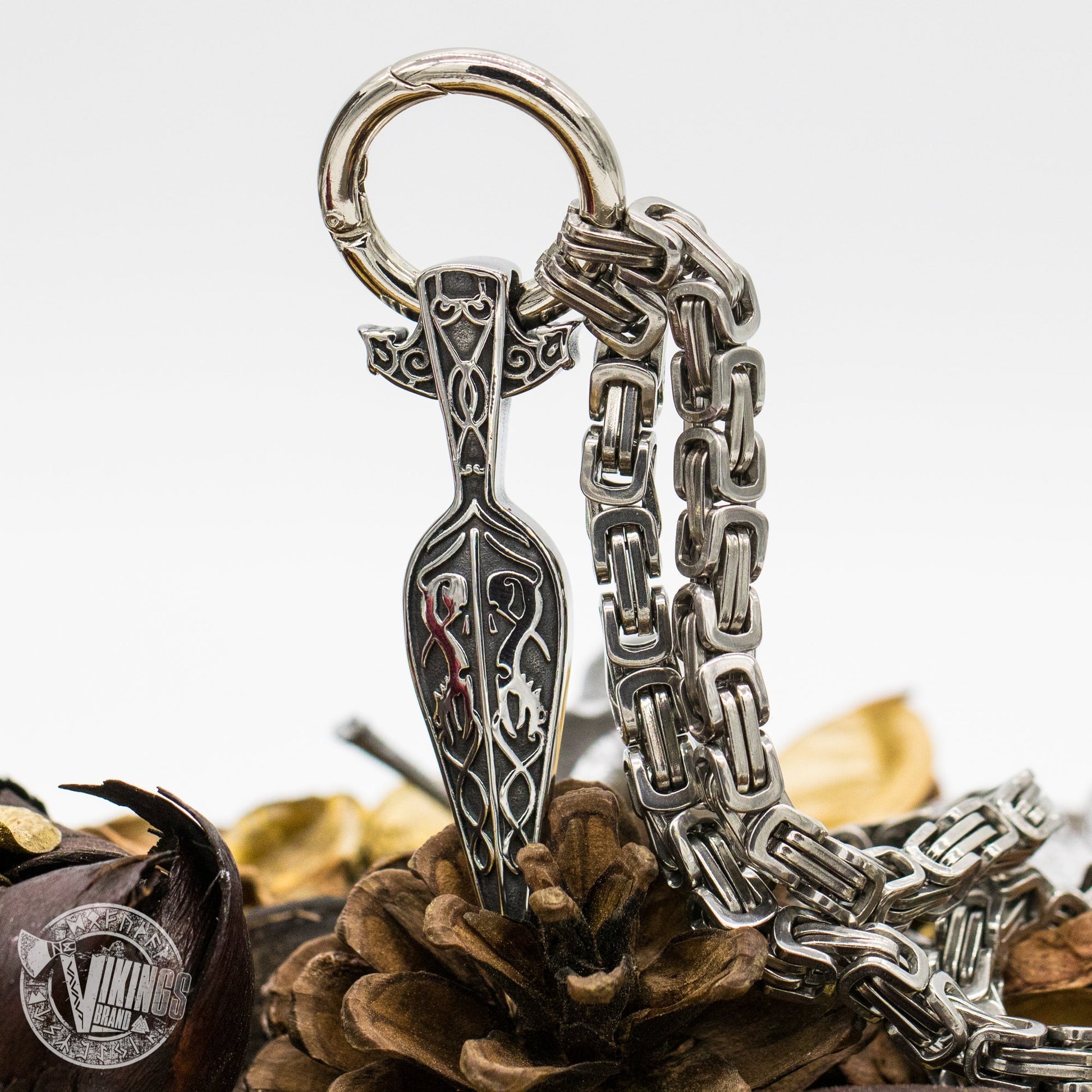 HANDMADE King Chain Stainless Steel Necklace with Gungnir (Odin Spear) Pendant - VikingsBrand