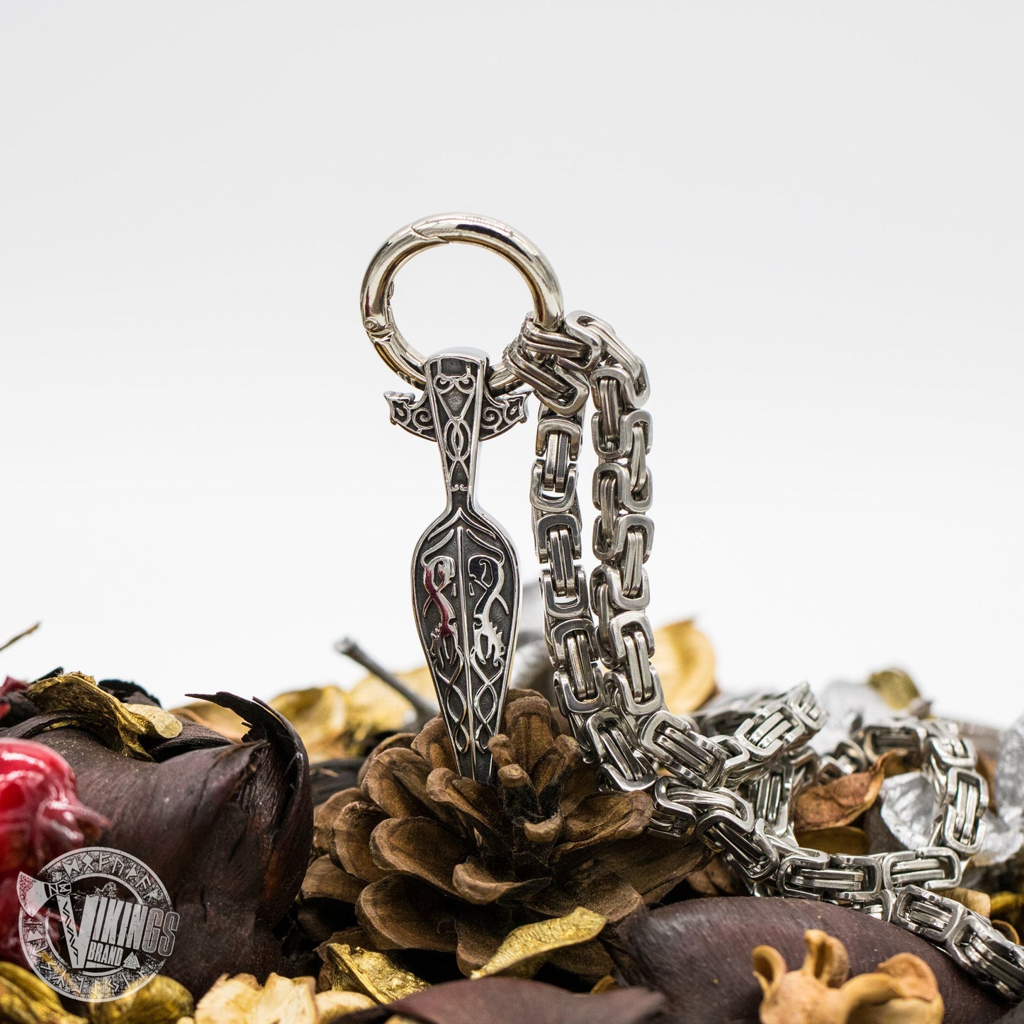 HANDMADE King Chain Stainless Steel Necklace with Gungnir (Odin Spear) Pendant - VikingsBrand