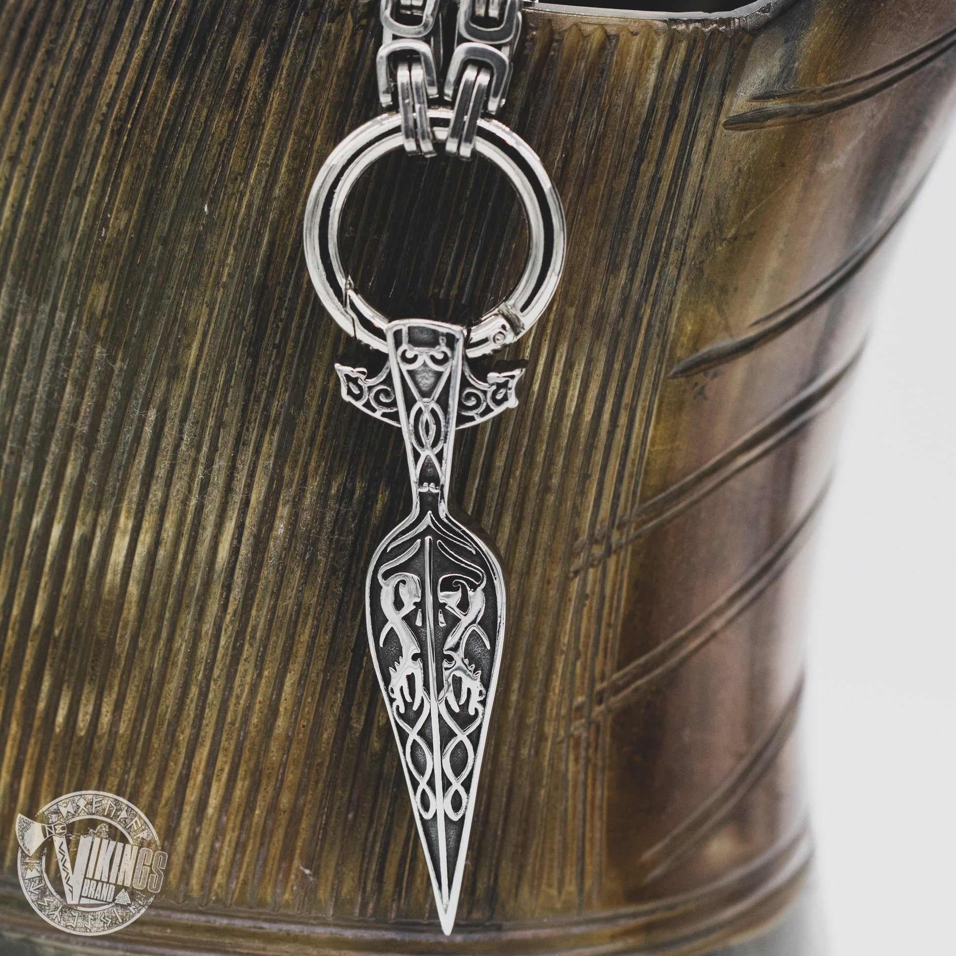 HANDMADE King Chain Stainless Steel Necklace with Gungnir (Odin Spear) Pendant - VikingsBrand