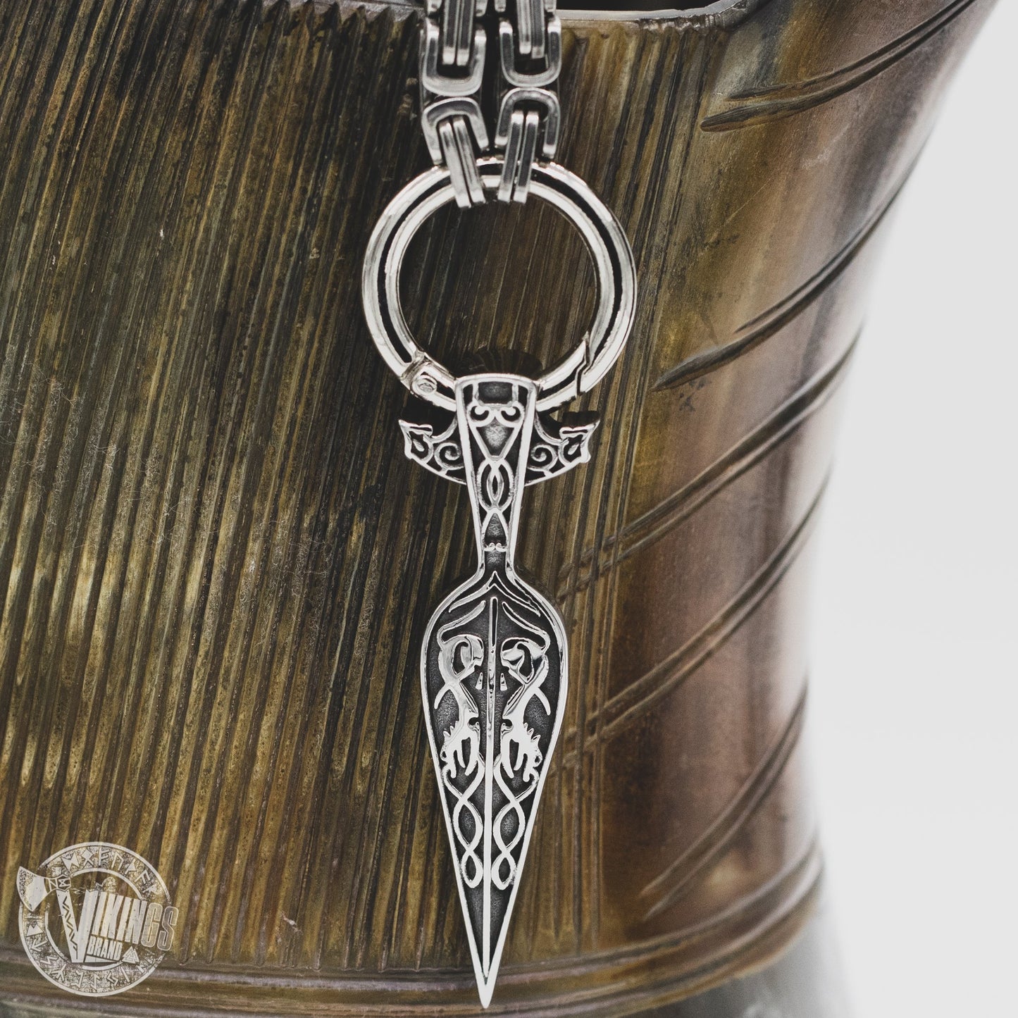 HANDMADE King Chain Stainless Steel Necklace with Gungnir (Odin Spear) Pendant - VikingsBrand