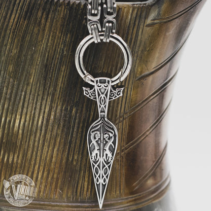 HANDMADE King Chain Stainless Steel Necklace with Gungnir (Odin Spear) Pendant - VikingsBrand